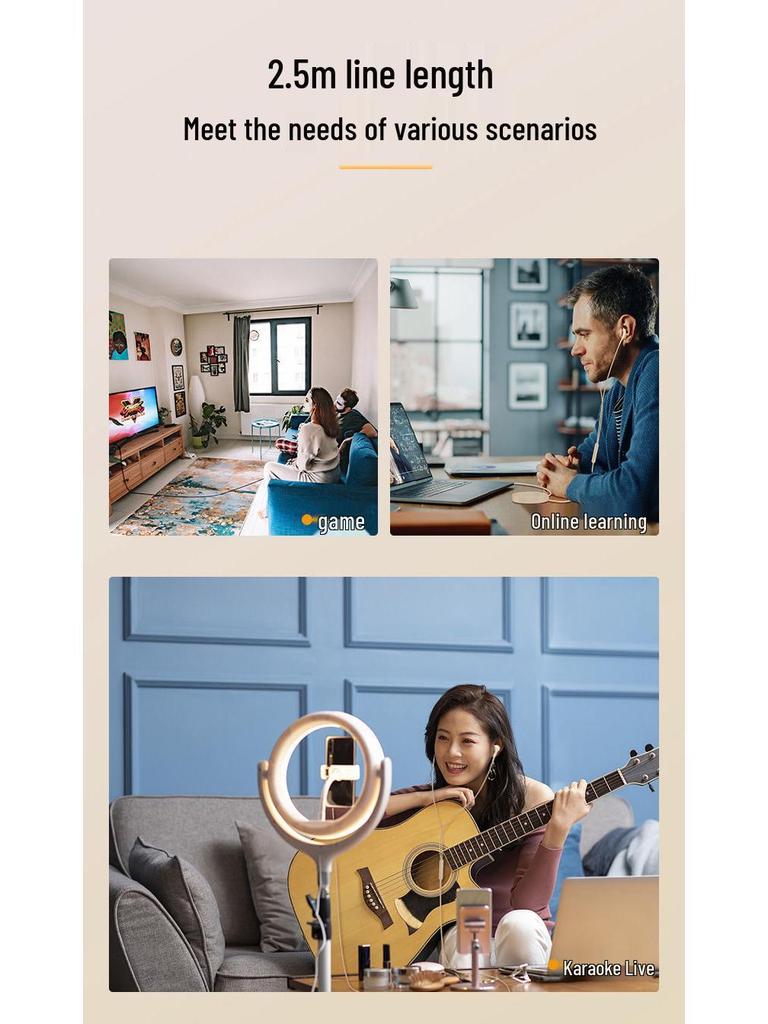 Comfortable 2.5m Wired In-Ear Headphones with Dual-Plug, Mic, Noise Reduction, Free Shipping