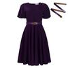 Women's summer fashion bubble sleeves elegant high waist solid color round neck large skirt dress