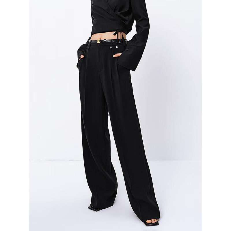 PEACEBIRD Women's High-Waist Draped Straight-Leg Trousers