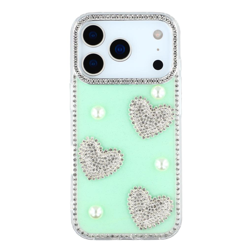 For iPhone 17 Pro Case Rhinestone Edge Pearl Love Decor TPU+PC IMD Phone Cover