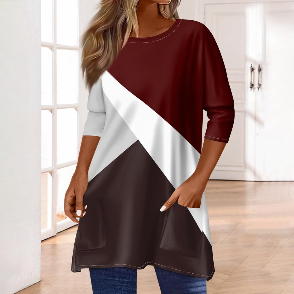 3/4 Sleeve Tops For Women T-Shirt Casual Print Tops T Shirt Round Neck Pullover  Blouse