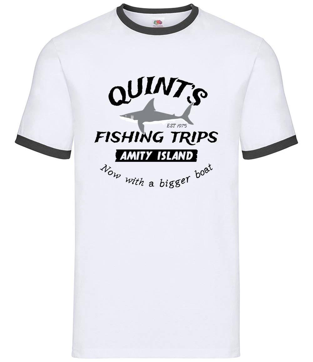 Quints Fishing Trips - Mens Ringer - Film Movie Jaws Shark Sharks XL