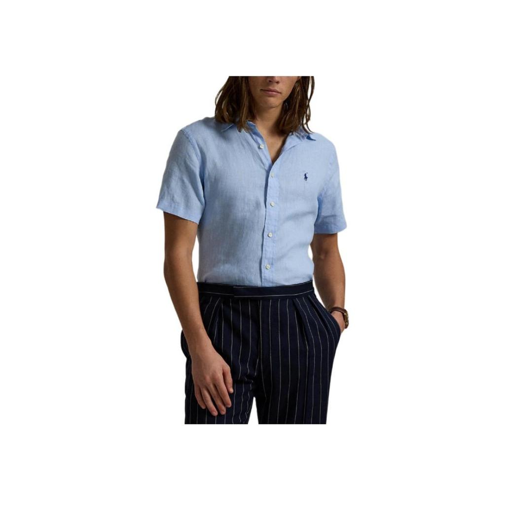 Polo Ralph Lauren Logo Single-Breasted Pleated Short Sleeve Shirt Men Shirts Blue 710968912-005