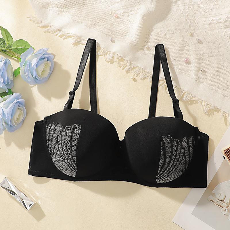 

Пуш-ап Большого размера Черное Чистое Желание Нижнее белье Тонкие Бретели Предотвращающий провисание Бесшовный Бюстгальтер для Круглой груди 110D