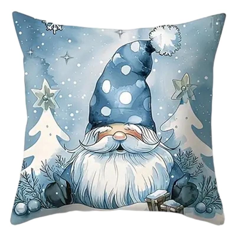 

Snowman Pattern Ins Style Pillowcase Festive Home Decoration Living Room Sofa Pillow Bedroom Christmas Tree Blue 45*45cm