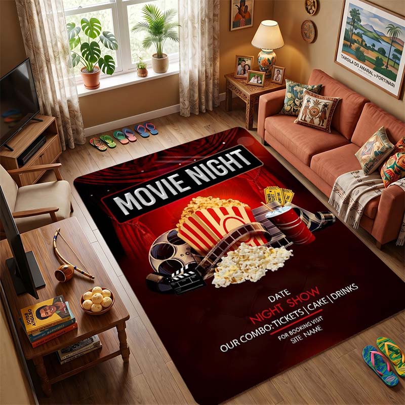 Movies and Food Trending Culture Living Room Rug, Bedroom Rug, Bedside Rug,Machine Washable and Foldable for Storage