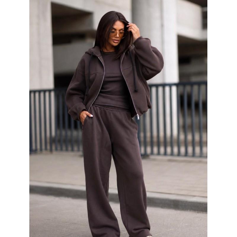 Womens Cotton Hooded Zip-Up Sweatshirt Wide-Leg