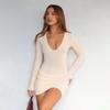 2025 Autumn V-Neck Long-Sleeve Solid Color Slim Ruched Dress
