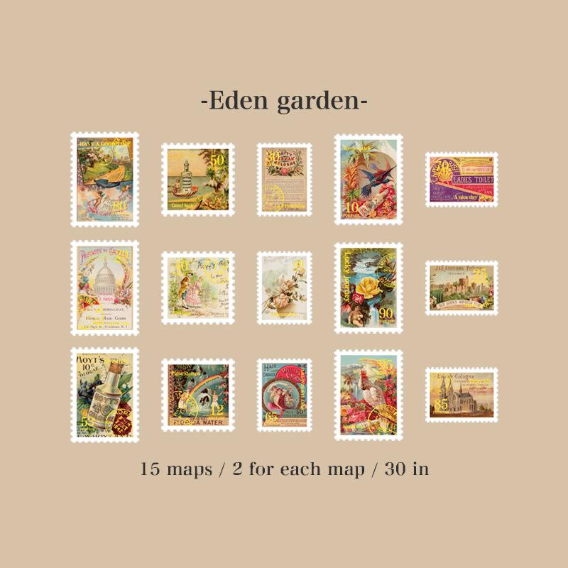 

6style 30 pcs Travel Philatelic Stamp Decorative Gold Stickers DIY Scrapbook Label Diary Stationery Album Journal Sticker