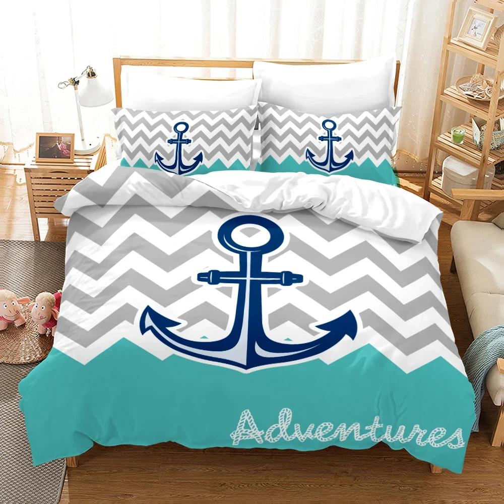 Marine Anchor Pattern Duvet Cover Set Fashion Bedding Set Ultra Soft Quilt Cover and Pillowcases for Boys Teens Boys Bedroom Man