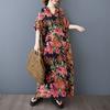 DIMANAF 2025 Sommer Übergröße Kleid Damen Freizeitkleid Locker Basic Floral Lang Maxi Vintage Leinenkleid