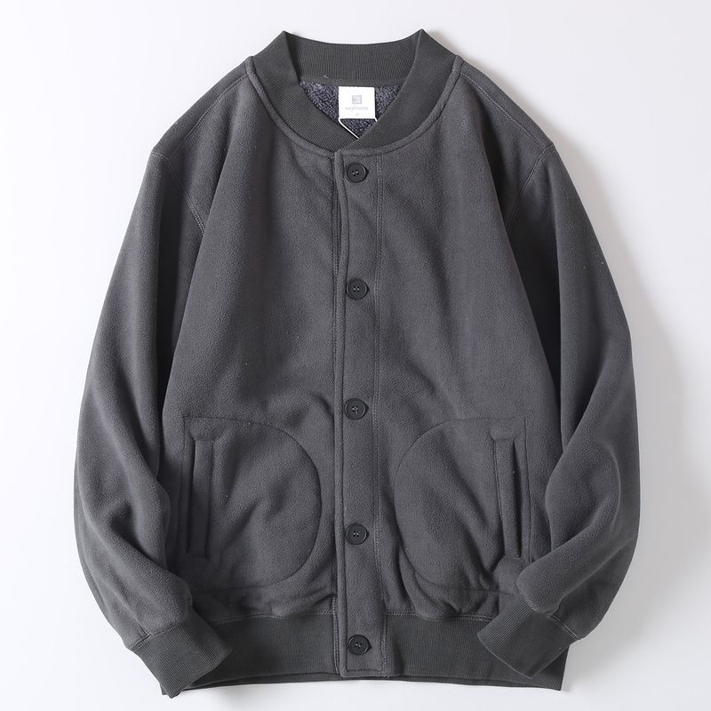 Retro Trendy Thickened Fleece-Lined Warm Cardigan Cotton Jacket for Men, Autumn and Winter Double-Sided Fleece Ma1 Baseball Jacket
