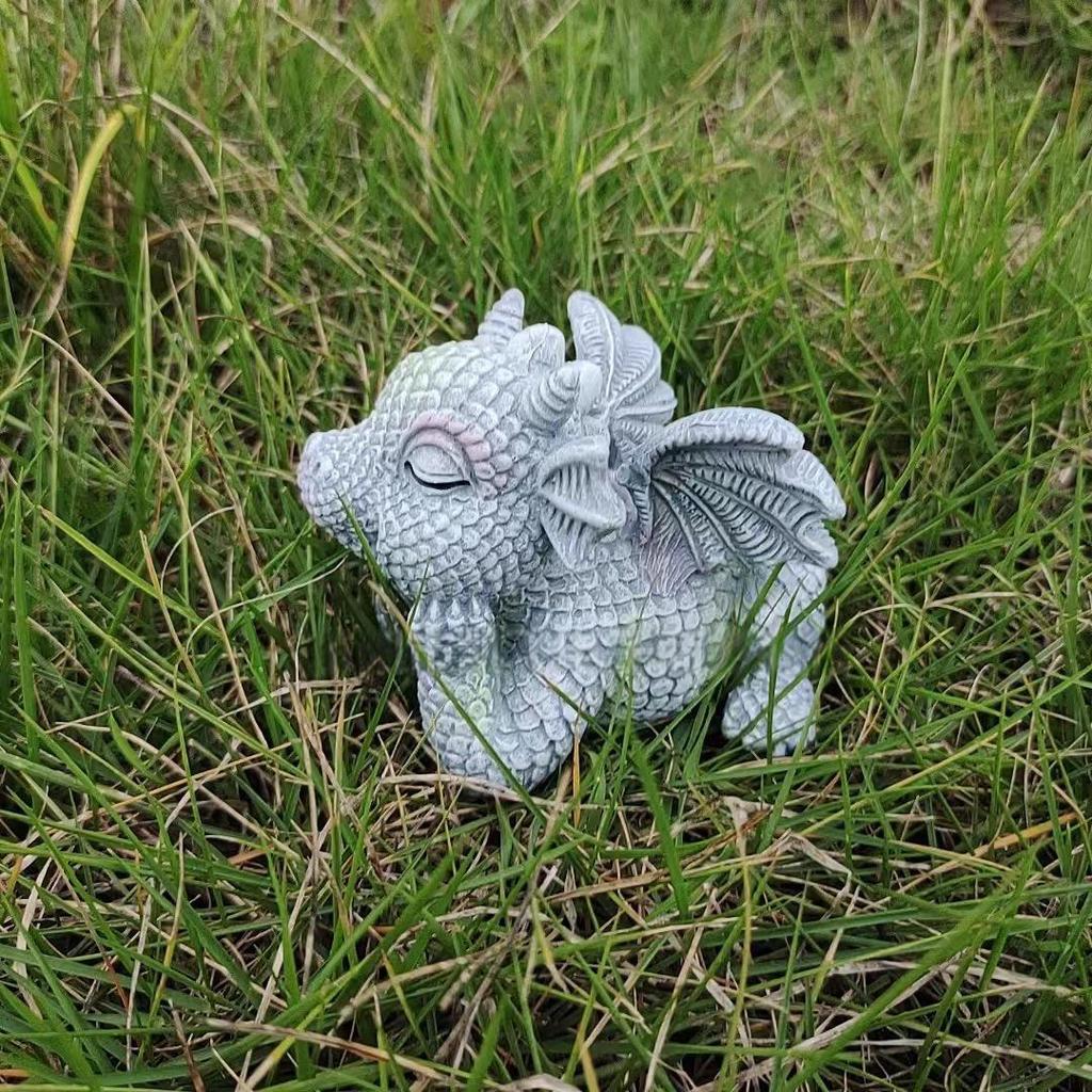 Charming Resin Dragon Ornament: Prone, Winged Dragon Decoration for Garden or Home