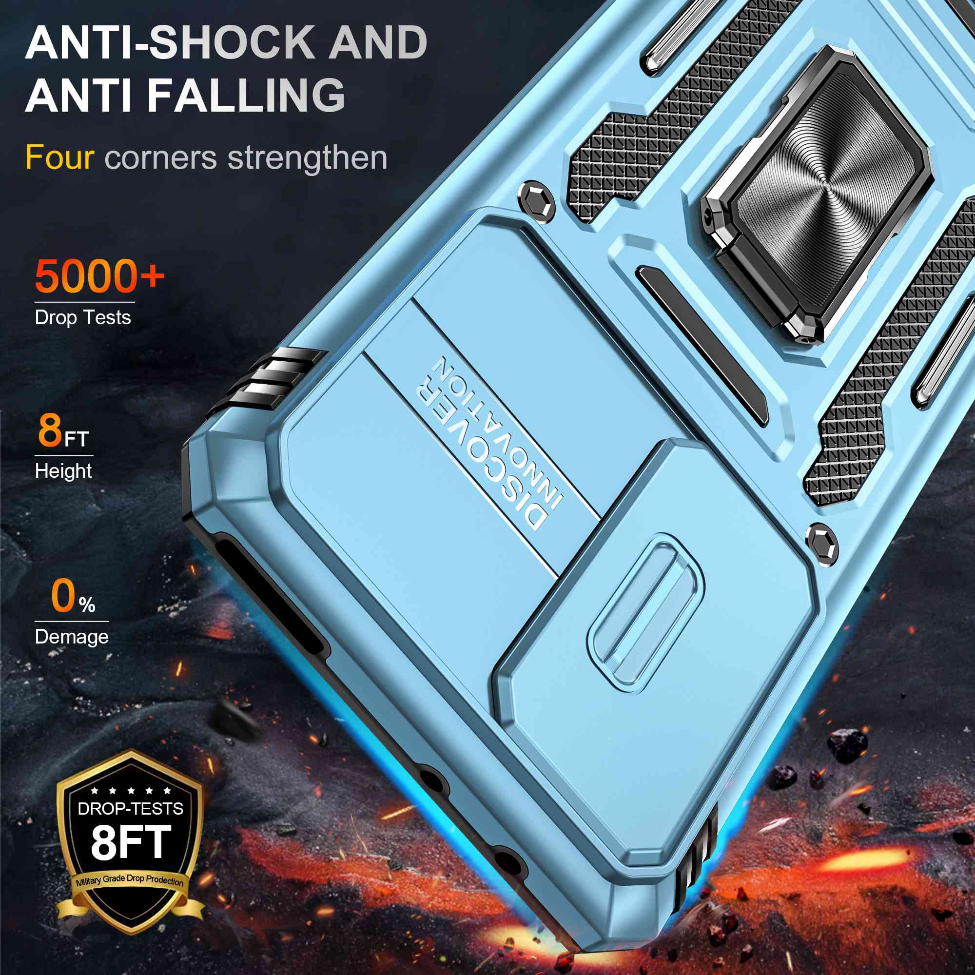 

For Xiaomi 12 Pro 5G/12 Pro (Dimensity) 5G/12S Pro 5G Raise Bezel Design Phone Case PC+TPU Ring Kickstand Cell Phone Shell with Slide Camera Cover Light Blue