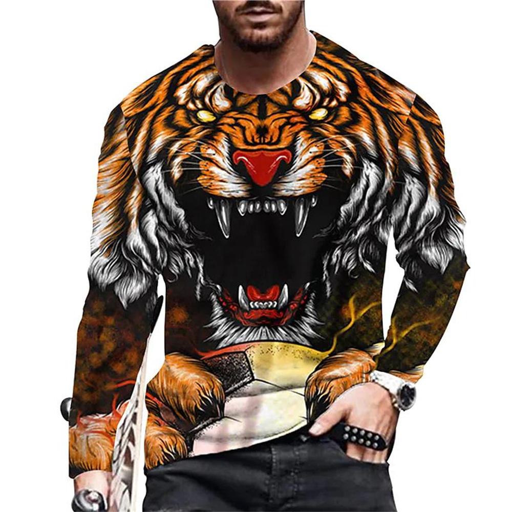 3D Tiger Tops Loose Crew Neck T Shirt Animal Mens Clothes Oversized Breathable Clothing