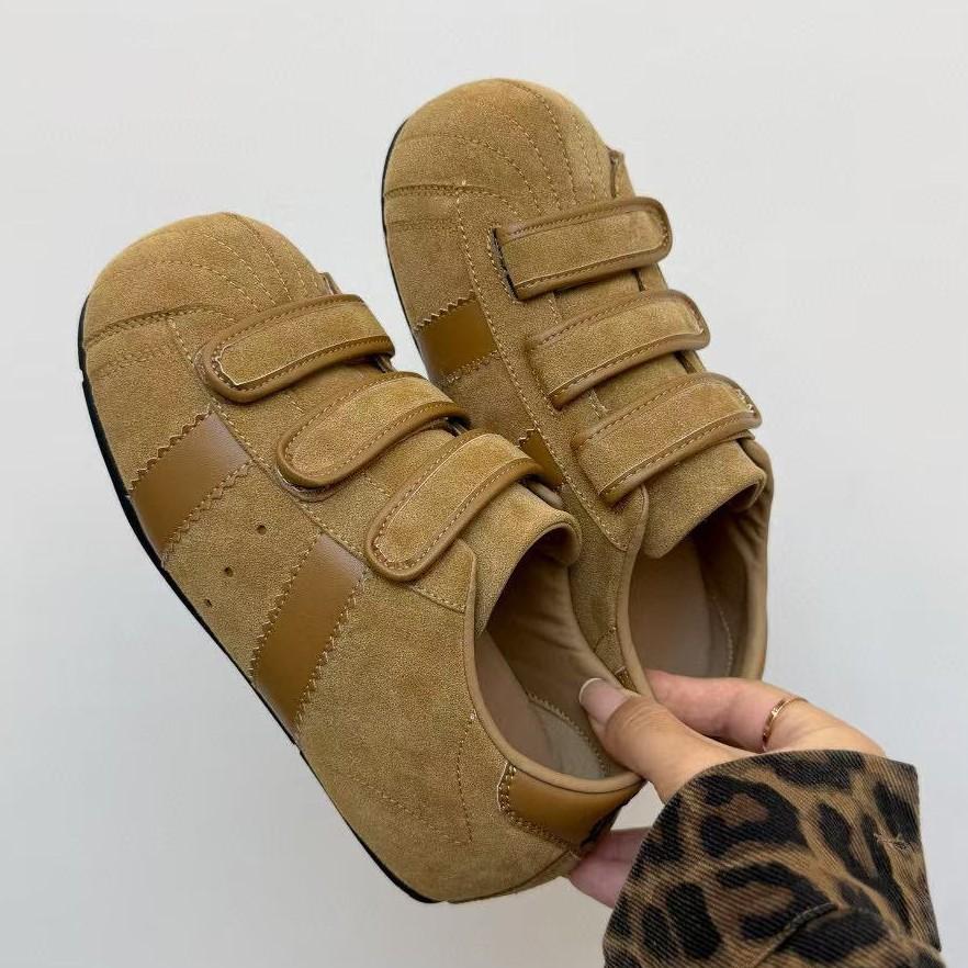 Ugly Cute Shell Head Women's New Retro Matte Leather Velcro Big Head Board Shoes Women's Single Shoes
