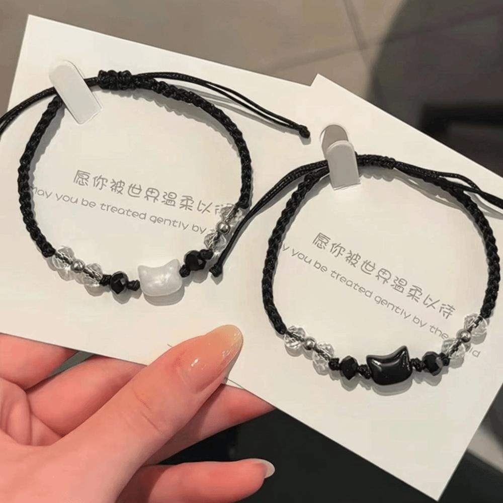 Moonstone Obsidian Couple Bracelet Minimalist Design Cat Bracelet  Couple Wear