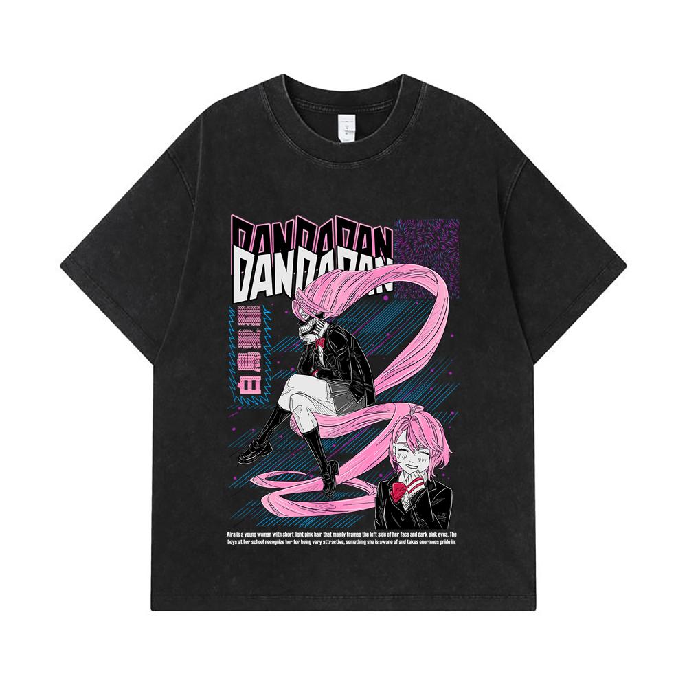 275 GSM Washed T-shirts 100% Cotton Dandadan V2 Aira Print Unisex Heavy Cotton T Shirt