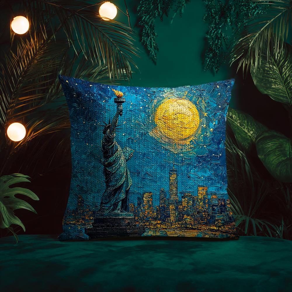 

Oil Painting Statue Of the Statue of Liberty Cushion Cover Silky elegant Comfort Sofa Bed Invisible zipper Beach pillowcase 30X30cm