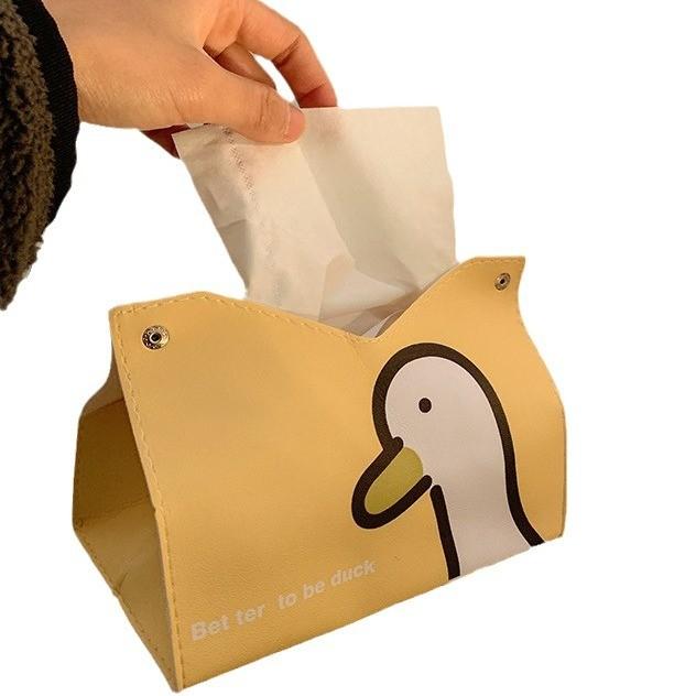 Cute Duck Tissue Box Leather Cover For Home Office Car Bathroom Storage