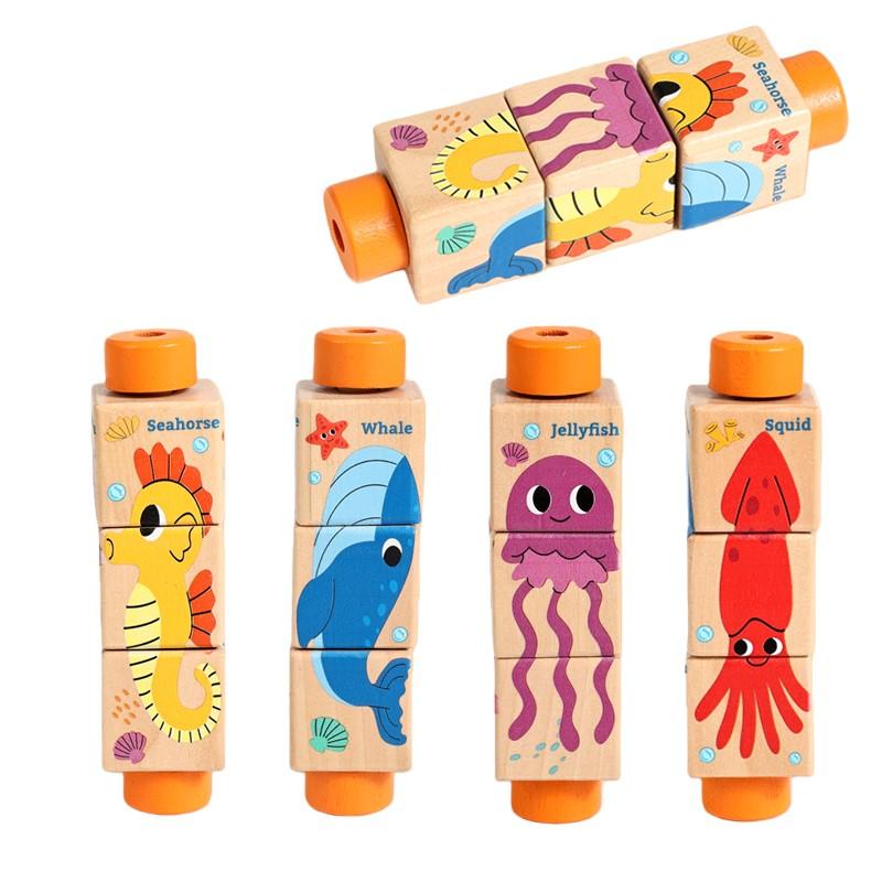 Montessori Puzzle Game Wooden Rotating Jigsaw Puzzle Hand bell Toy Baby Mobile Musical Rattle Toy For Children Newbaby Gift