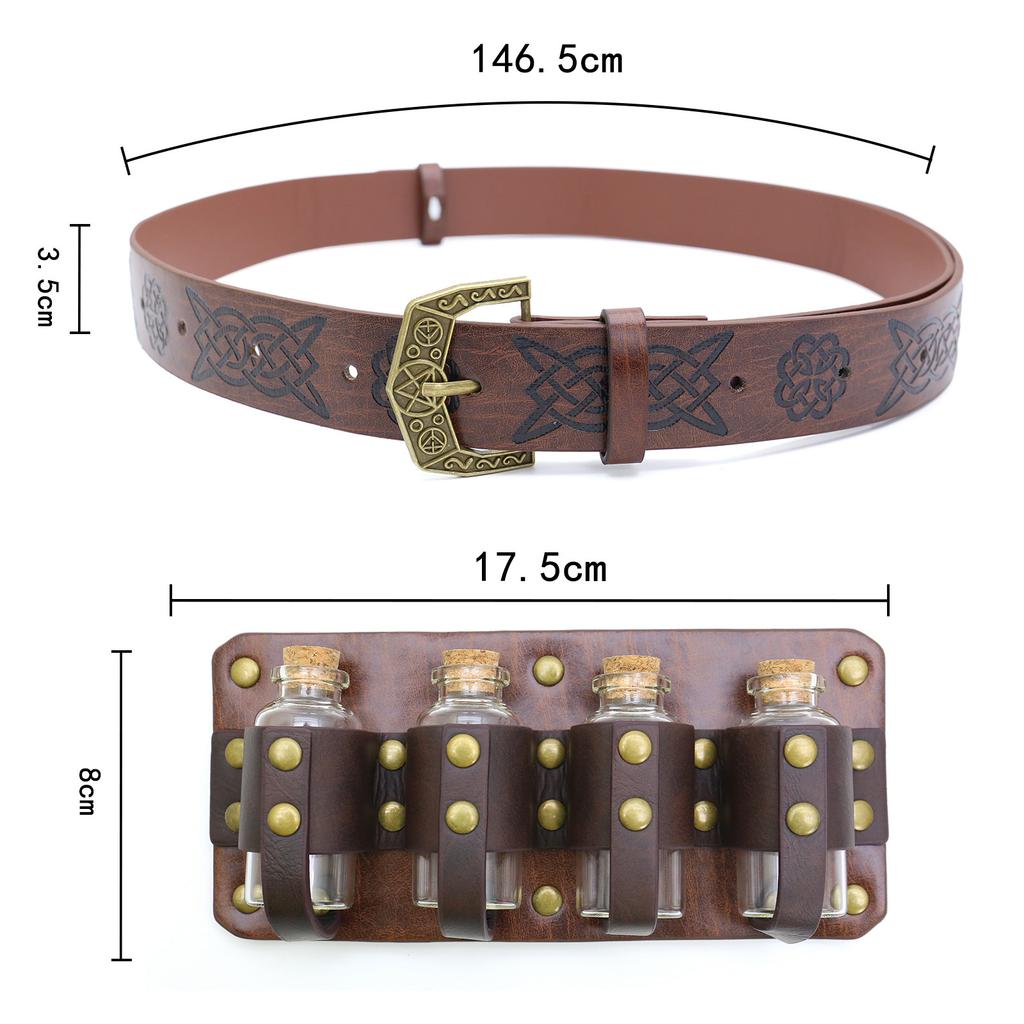 Medieval Alchemy Four Bottles Leather Belts Viking Vintage Halloween Cosplay Costume Dress Up Props