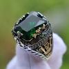 Vintage Handcrafted Turkish Signet Ring Men Ancient Carved Design Mystic Zircon Inlay Punk Biker Jewelry Accessory