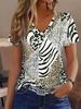 Women's T-Shirt Leopard 3D Printed V-Neck Short Sleeve Slim Casual Daily Top Y2k Clothes Outdoor Streetwear Loose Tee Female Top