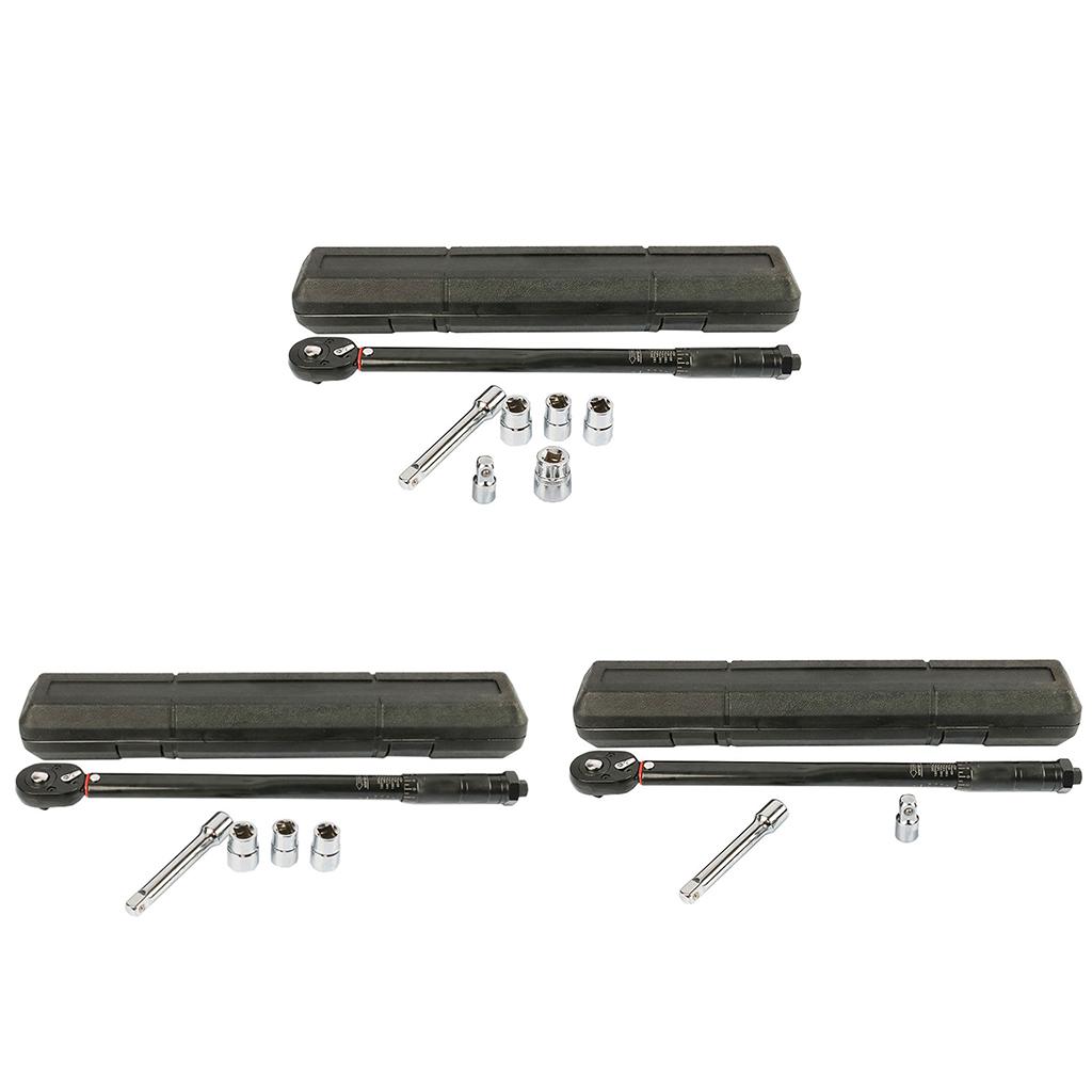 1/2 Inch Drive Click Torque Wrench 5-100 Ft-lb Dual-Direction Adjustable Torque Wrench Set with Extension & Adapters