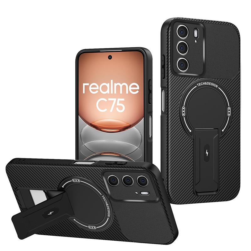 Armor Magnetic Stand Camera Lens Anti-Scratch Phone Case For Realme 14 5G C75 Silicone Soft Cover For Realme C75 4G Phone Cover