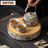 Ru Kiln Water Storage Bamboo-surface Tea Tray Snack Plate Coffee Storage Board Teapot Base Dishes For Serving Drinkware Supplies