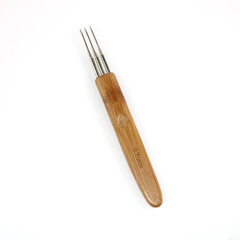 0.5mm 0.75mm 1Pc Dreadlock Needle Bamboo Handle Crochet Hook DreadsLock Hair Sewing Weaving Tool