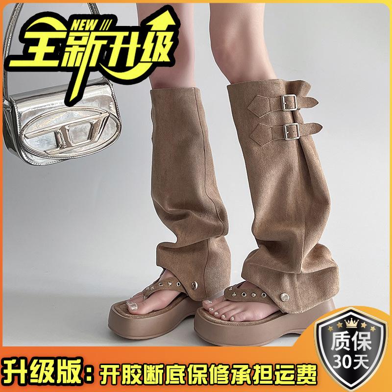 

Ретро брюки-трубы из двух частей летние новые дышащие шлепанцы на толстой подошве универсальные полые модные ботинки босоножки на супервысоком каблуке 36