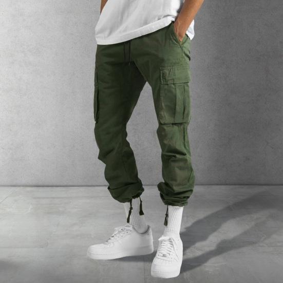 

Men Cargo Pants Drawstring Elastic Waist Color Muti Sport Pockets Loose Solid Trousers Daily Wear Casual Pants M кофейный
