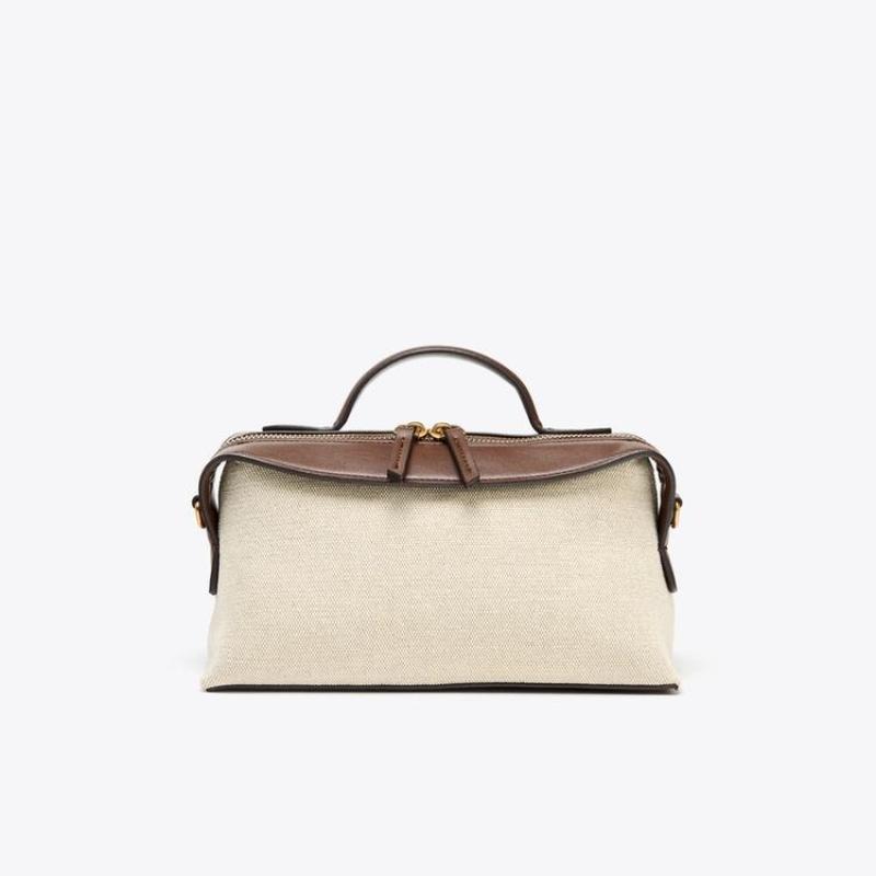 

2026 New niche retro color-blocking hand-held small bag stylish crossbody canvas PU small square bag, single-shoulder bag бежевий
