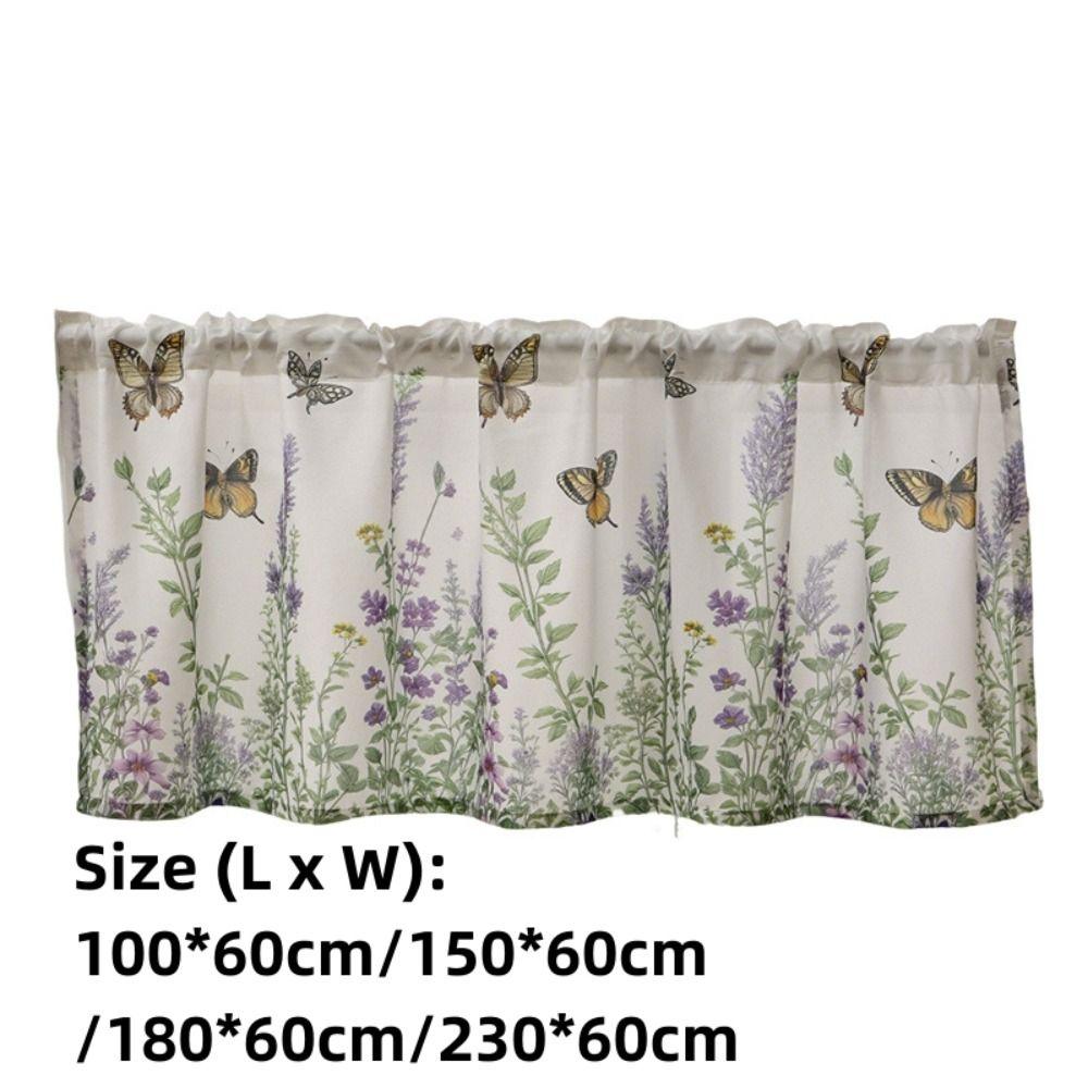 Butterfly Lavender Print Cabinet Window Decor Partition Voile Curtain  for Living Room Bedroom