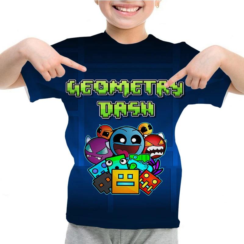 

Cartoon Kids T-Shirts Geometry Dash Casual Funny Short Sleeve Tops 2-12 Year Boys Girls O-Neck Tee Summer Children s T-shirts 160
