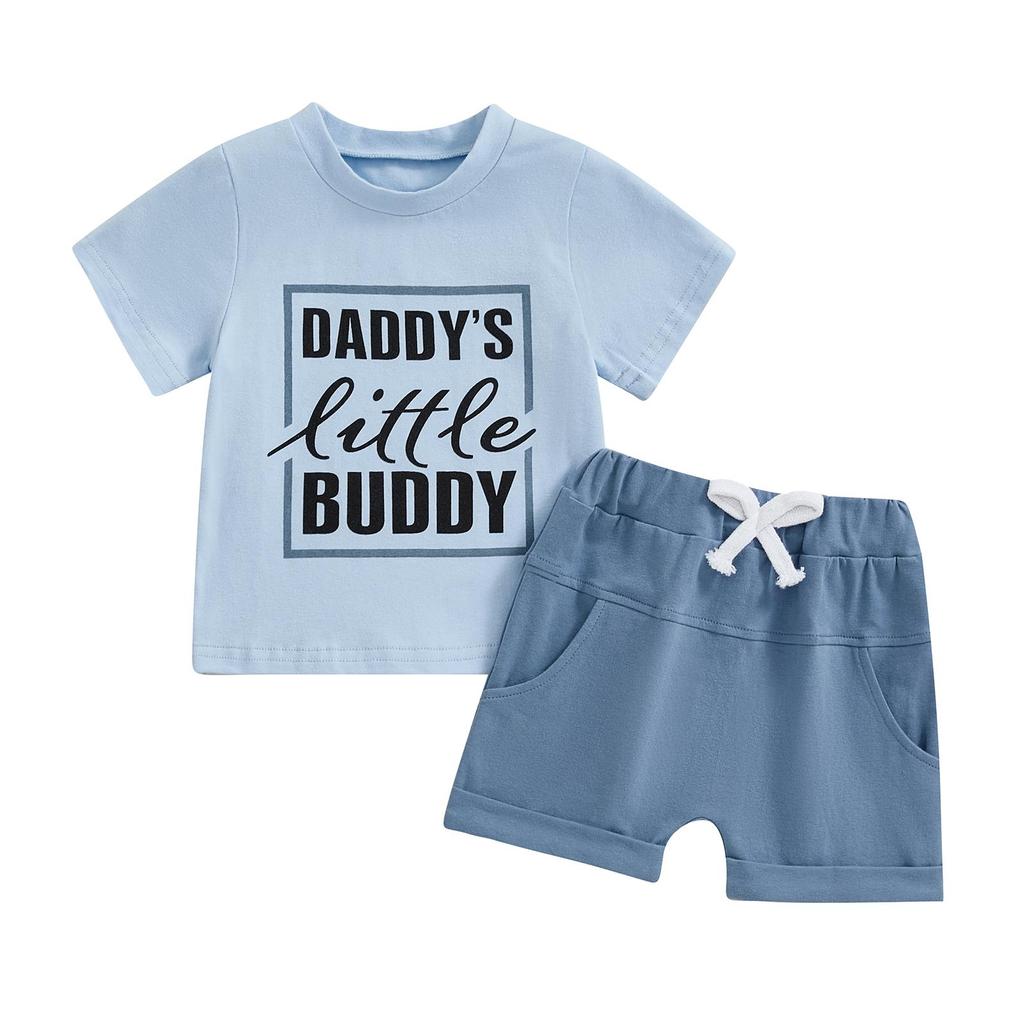 Toddler Boys Summer Outfits Letter Print Short Sleeve T-Shirts Tops Elastic Waist Shorts 2Pcs Clothes Set