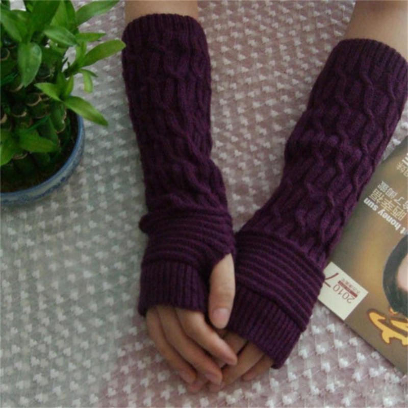 Women's Knitted Long Hand Gloves Warm Embroidered Winter Gloves Fingerless Arm Sleeve Wrist Guard