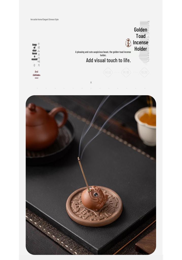 Purple Clay Golden Toad Incense Burner: Zen Desktop Aromatherapy Holder for Home