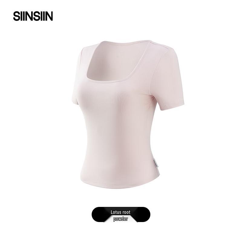 SIINSIIN Women s Slim Fit Square Neck Short Sleeve Top with Padded Bust L