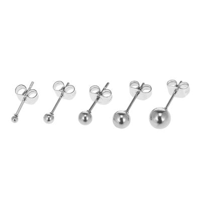 Surgical Stainless Steel Round Ball Ear Studs Earrings 5 Pair Set Assorted Sizes For Men Women
