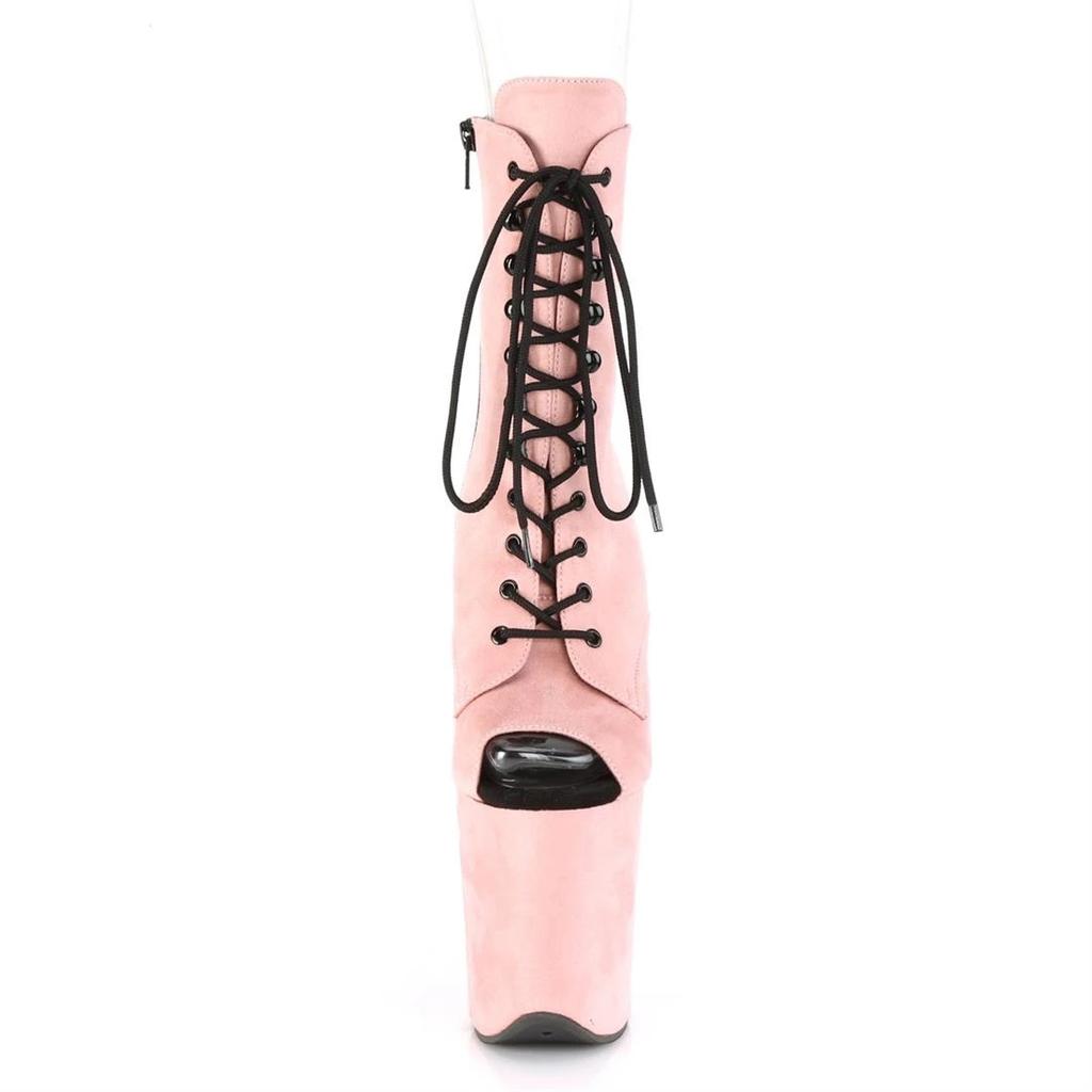 20Cm Front Lace-up Fish Mouth Thin Heel High Heel Low Boots Nightclub Stage Pole Dance High Heel Sole Short Boots YKC