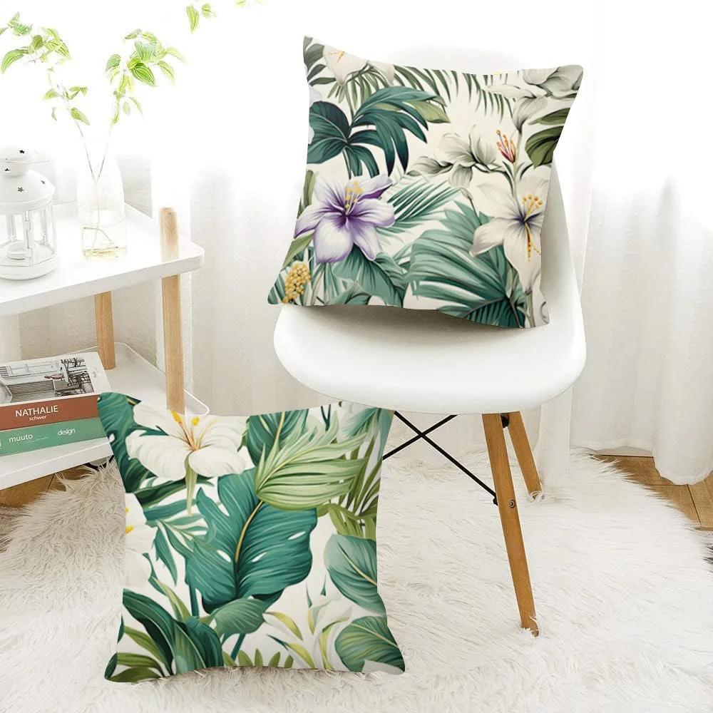 Monstera Floral Print Home Decor Pillowcase Bedroom Living Room Sofa Decoration Polyester Cushion Cover With Zipper