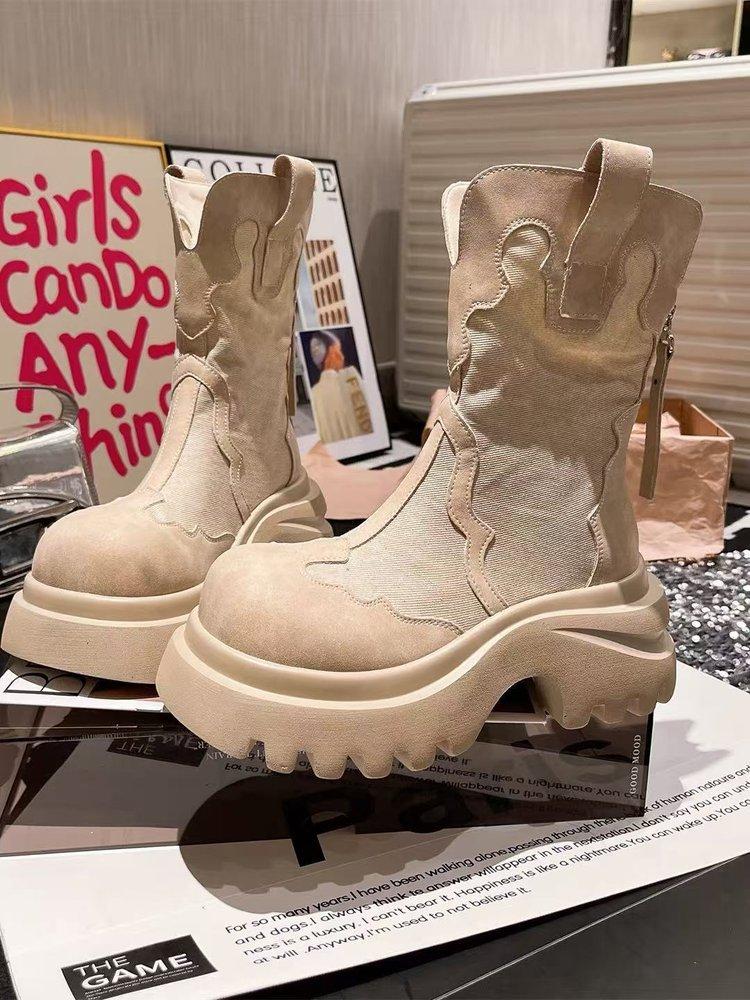 

Martin boots women s ins super fire big head cowboy splicing tooling big yellow boots locomotive boots small 7cm thin women s shoes 40