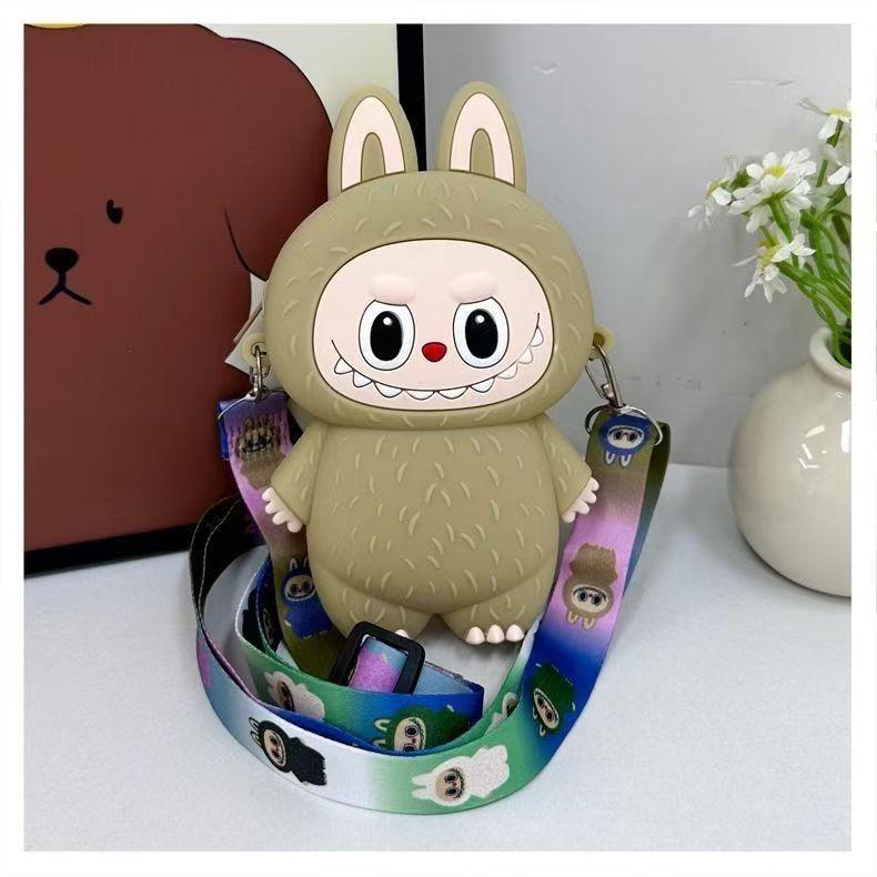 New Labubu Cute Cartoon Silicone Coin Purse for Kids with Adjustable Chain