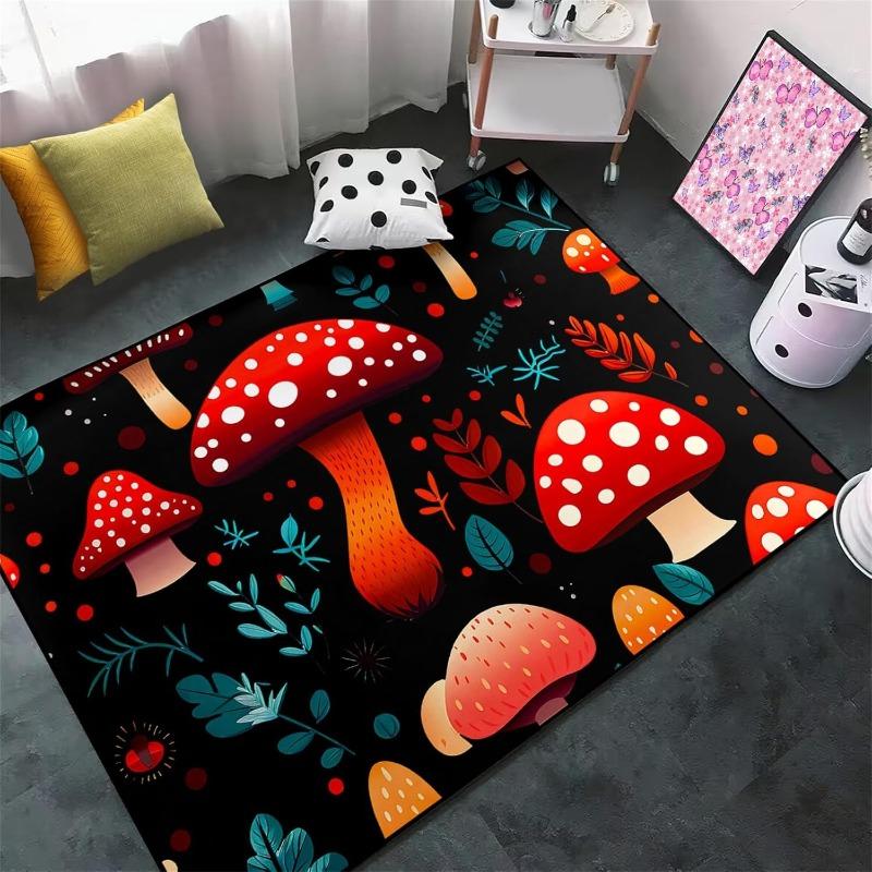 Colorful Mushroom Flower Print Carpet Water-absorbent Non-Slip Indoor Living Room Bedroom Decorative Floor Mat Home Decor Rug