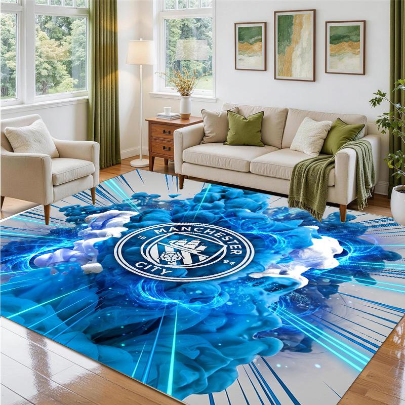 Manchester City Design Crystal Velvet Rug Soft Decorative Mat for Bedroom Entrance