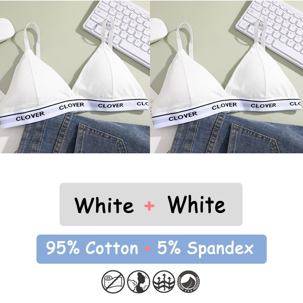 

2PCS/Set Women Cotton Bras Sexy V Neck Triangle Cup Bras Adjustable Straps Soft Underwear Padded Push Up Brassiere No Steel Tops One Size