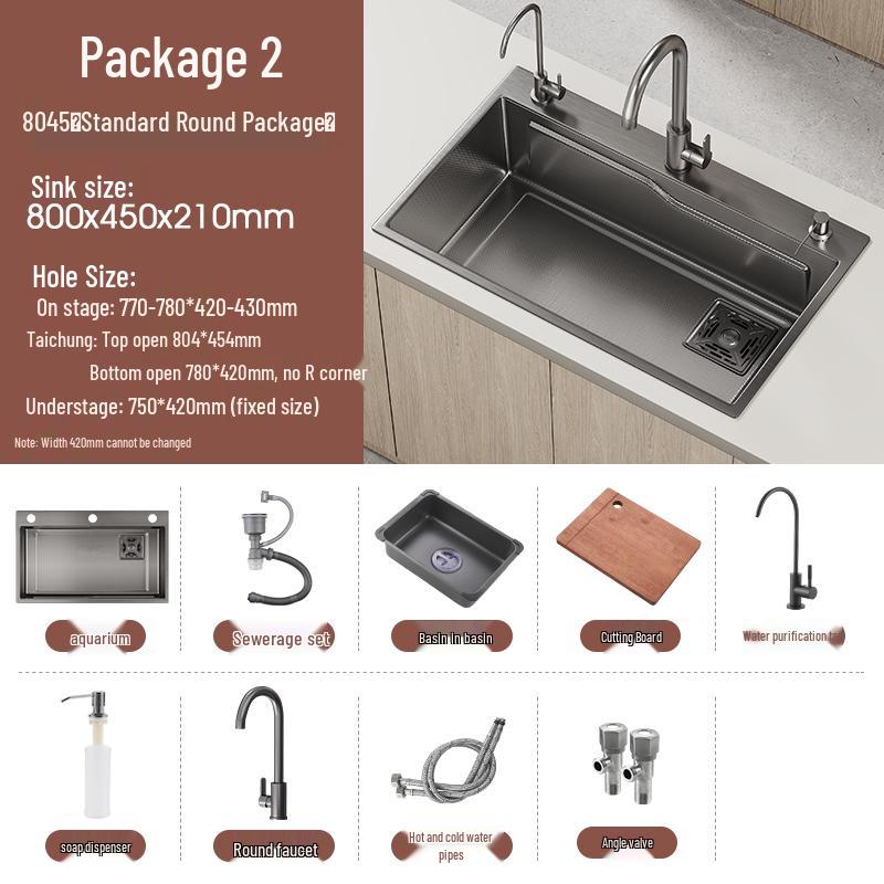 Handmade Gunmetal Gray SUS304 Stainless Steel Large Single Bowl Kitchen Sink